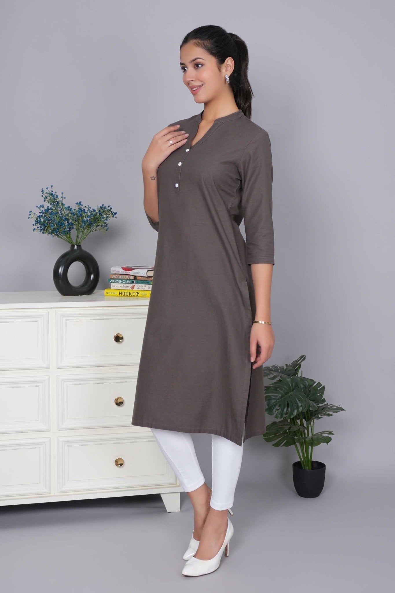 Charcoal 100% Premium Cotton Long Kurta - Long kurta