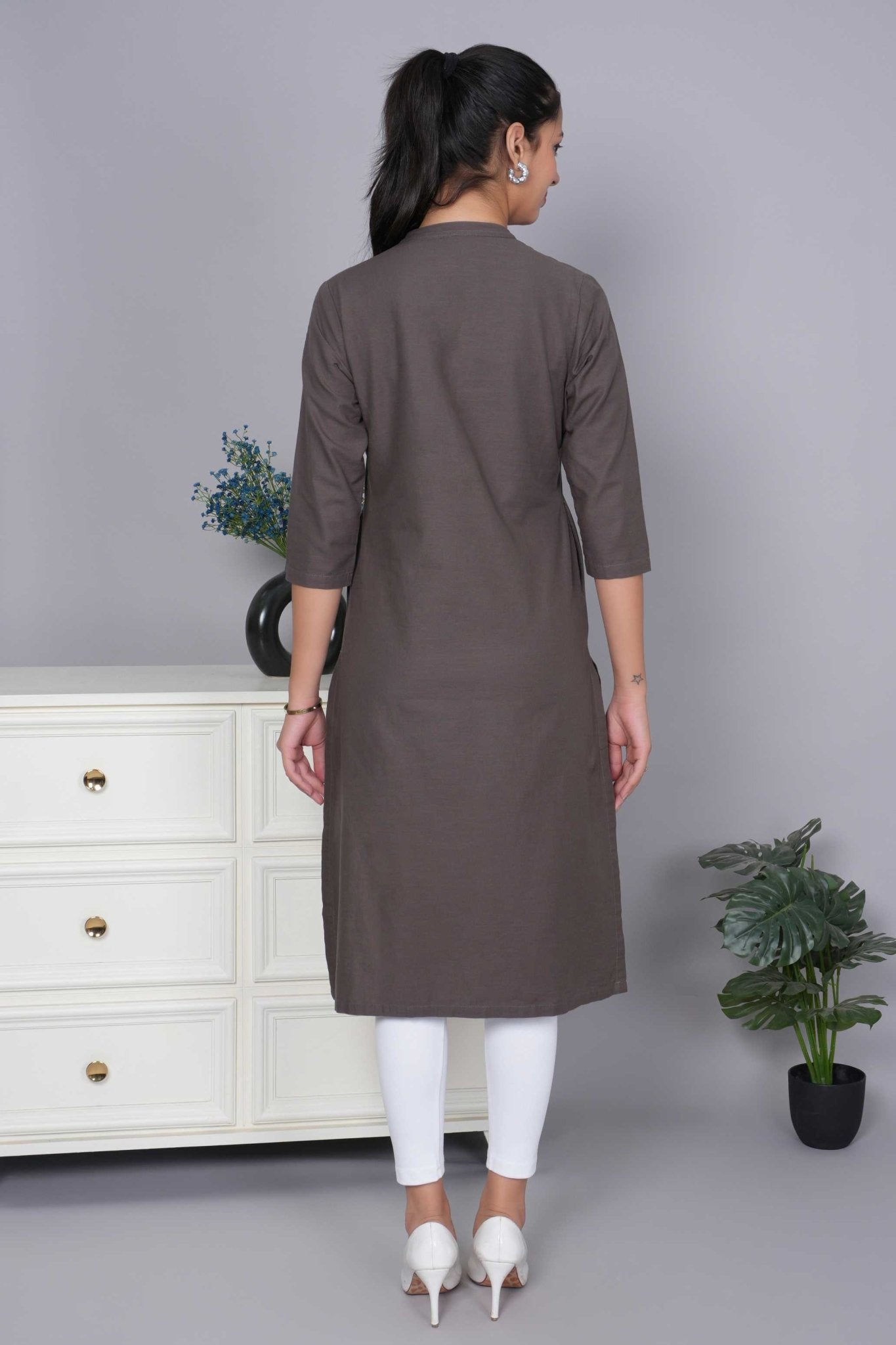Charcoal 100% Premium Cotton Long Kurta - Long kurta