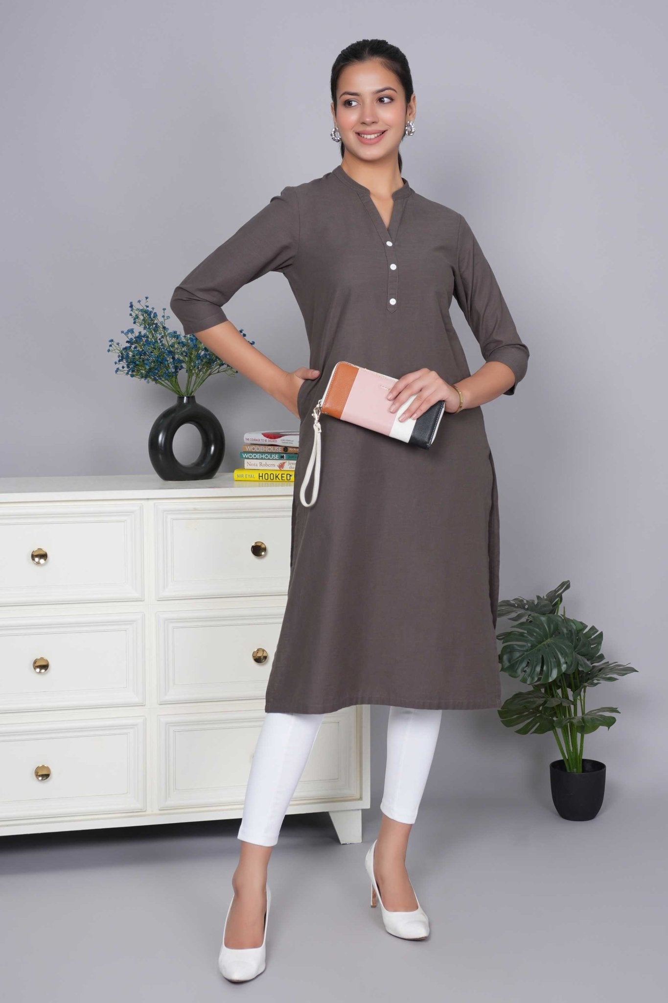 Charcoal 100% Premium Cotton Long Kurta - Long kurta