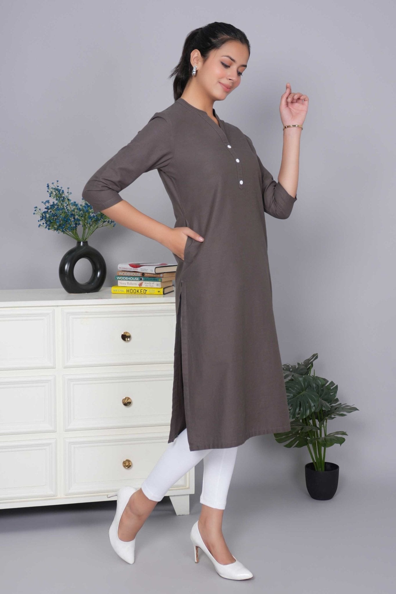 Charcoal 100% Premium Cotton Long Kurta - Long kurta
