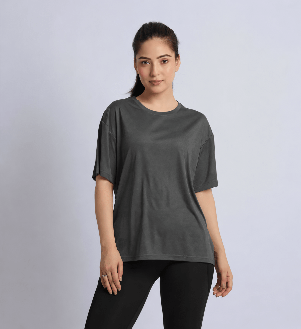 Charcoal active off shoulder tshirt -Active off shoulder tshirt