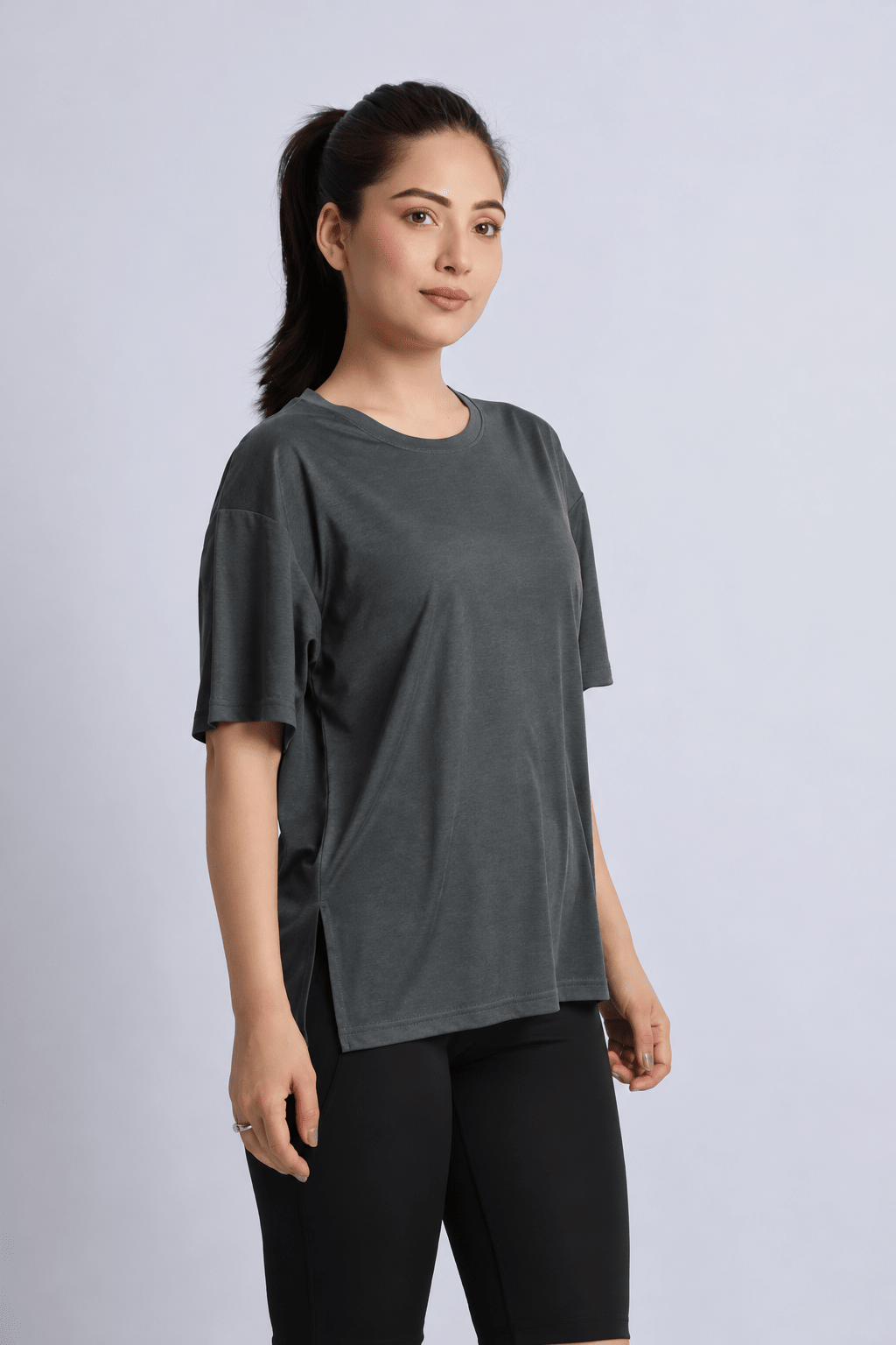 Charcoal active off shoulder tshirt -Active off shoulder tshirt