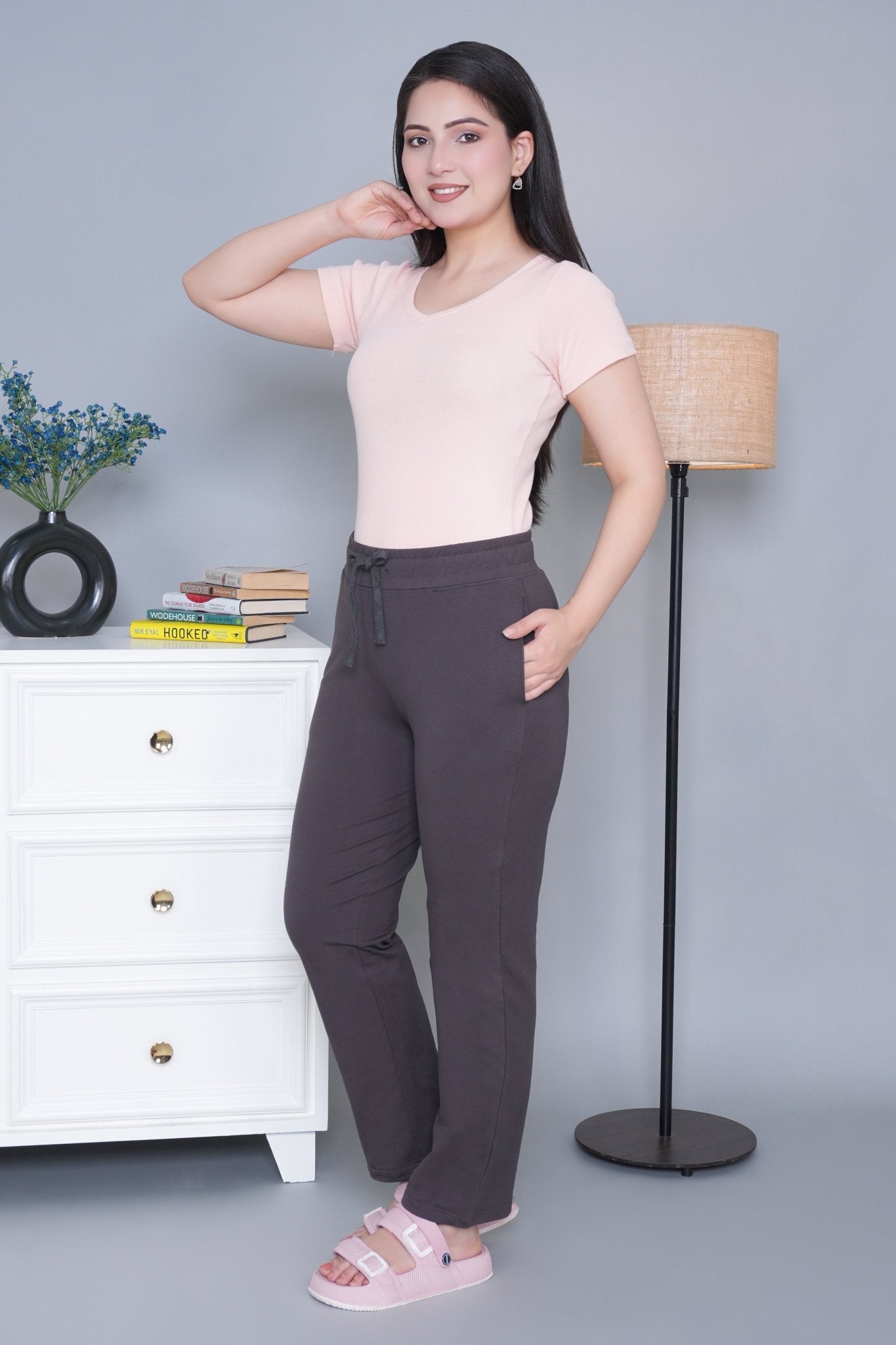 Charcoal all day home pants with extra comfort. [100% Cotton Lycra] - All day home pant