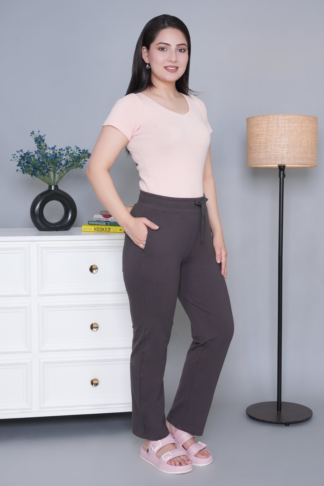 Charcoal all day home pants with extra comfort. [100% Cotton Lycra] - All day home pant