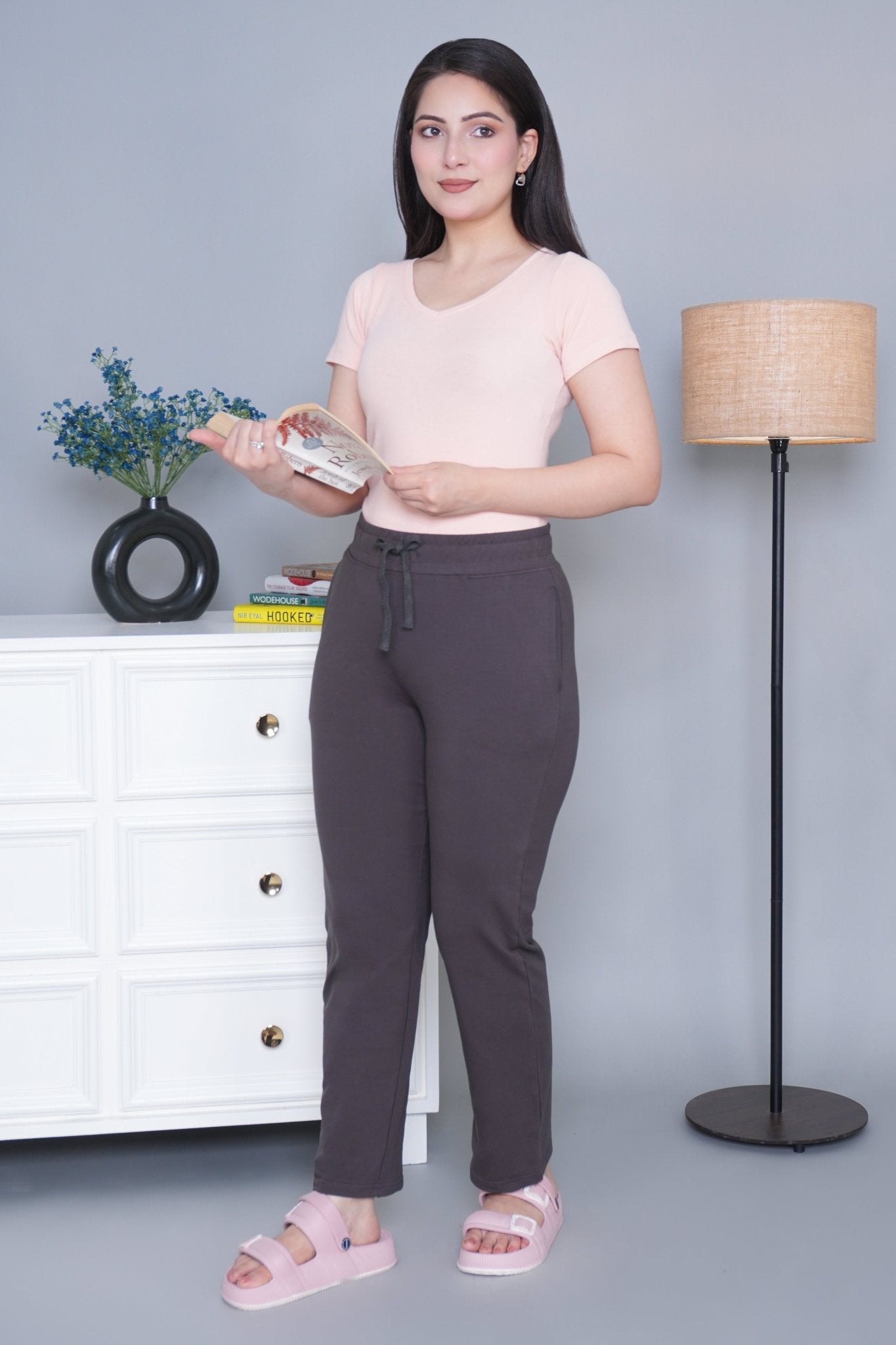 Charcoal all day home pants with extra comfort. [100% Cotton Lycra] - All day home pant