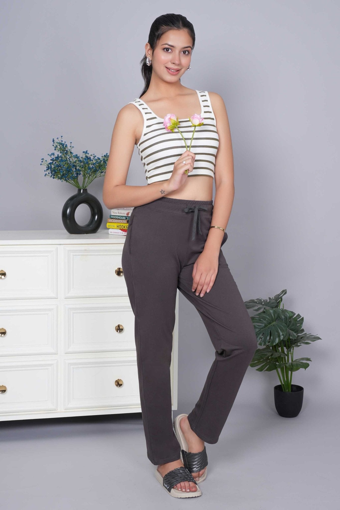 Charcoal all day home pants with extra comfort. [100% USA HQ Cotton Lycra] - All day home pant