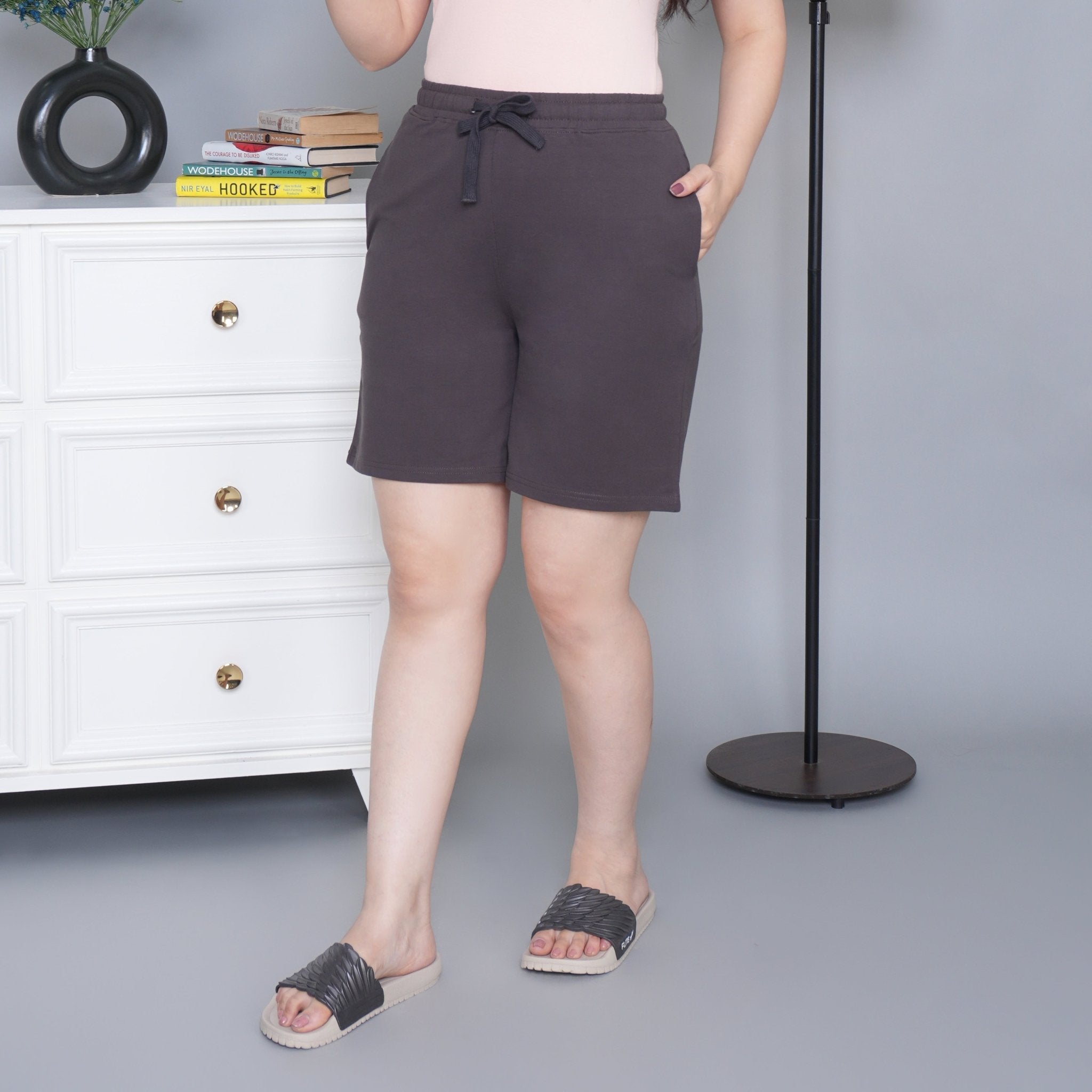 Charcoal all day home shorts with extra comfort. [100% Cotton Lycra] - All day home shorts