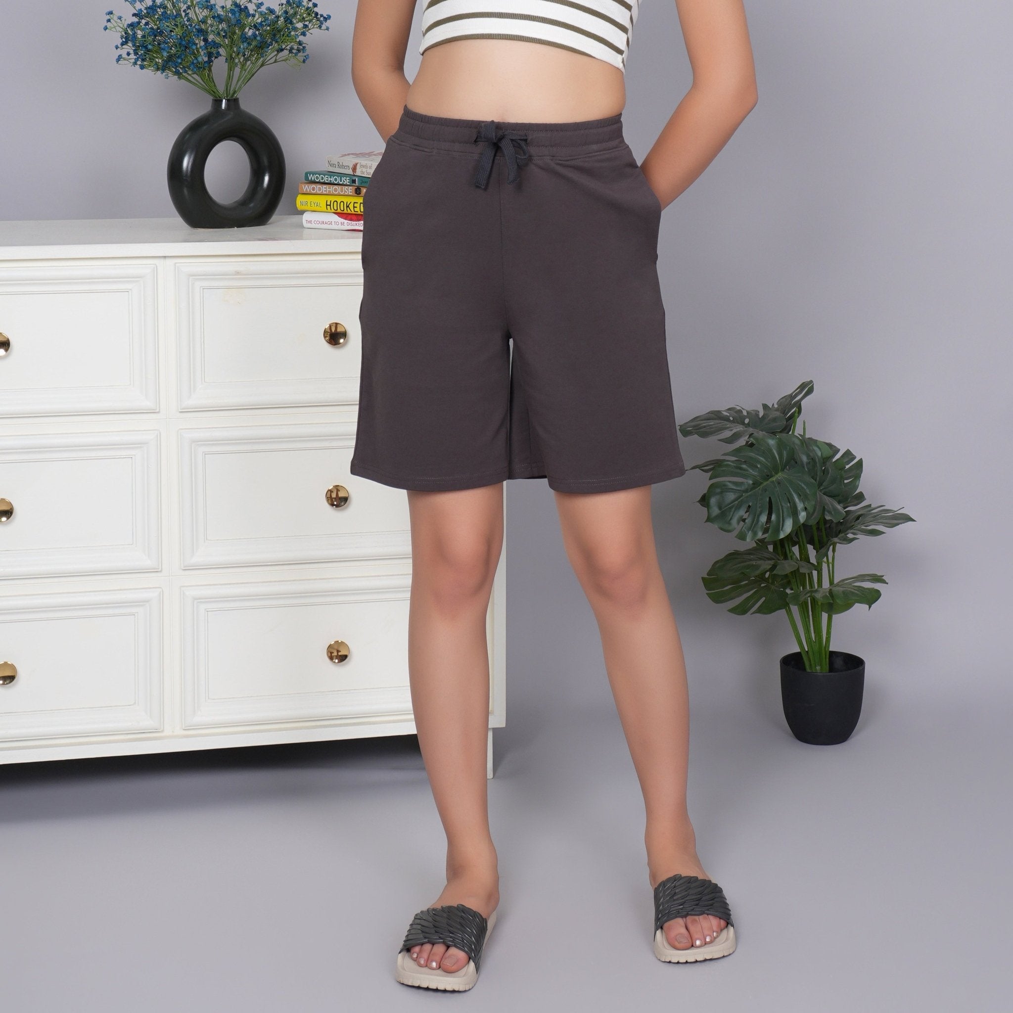 Charcoal all day home shorts with extra comfort. [100% USA HQ Cotton Lycra] - All day home shorts