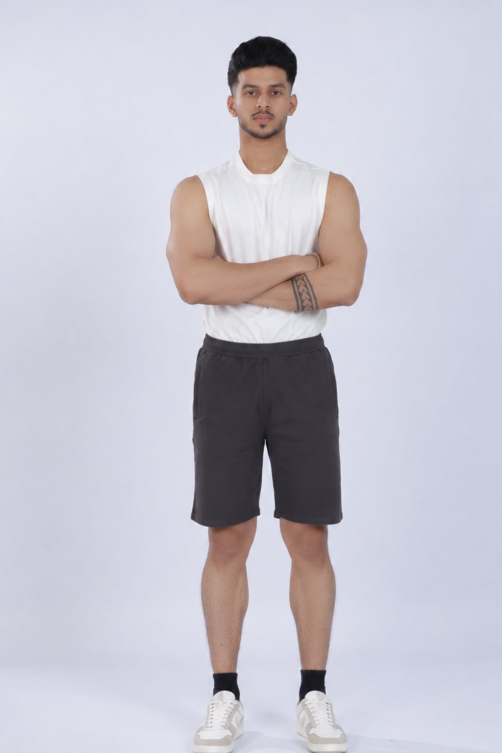 Charcoal all day shorts with extra comfort. [100% Cotton Lycra] -All day home shorts
