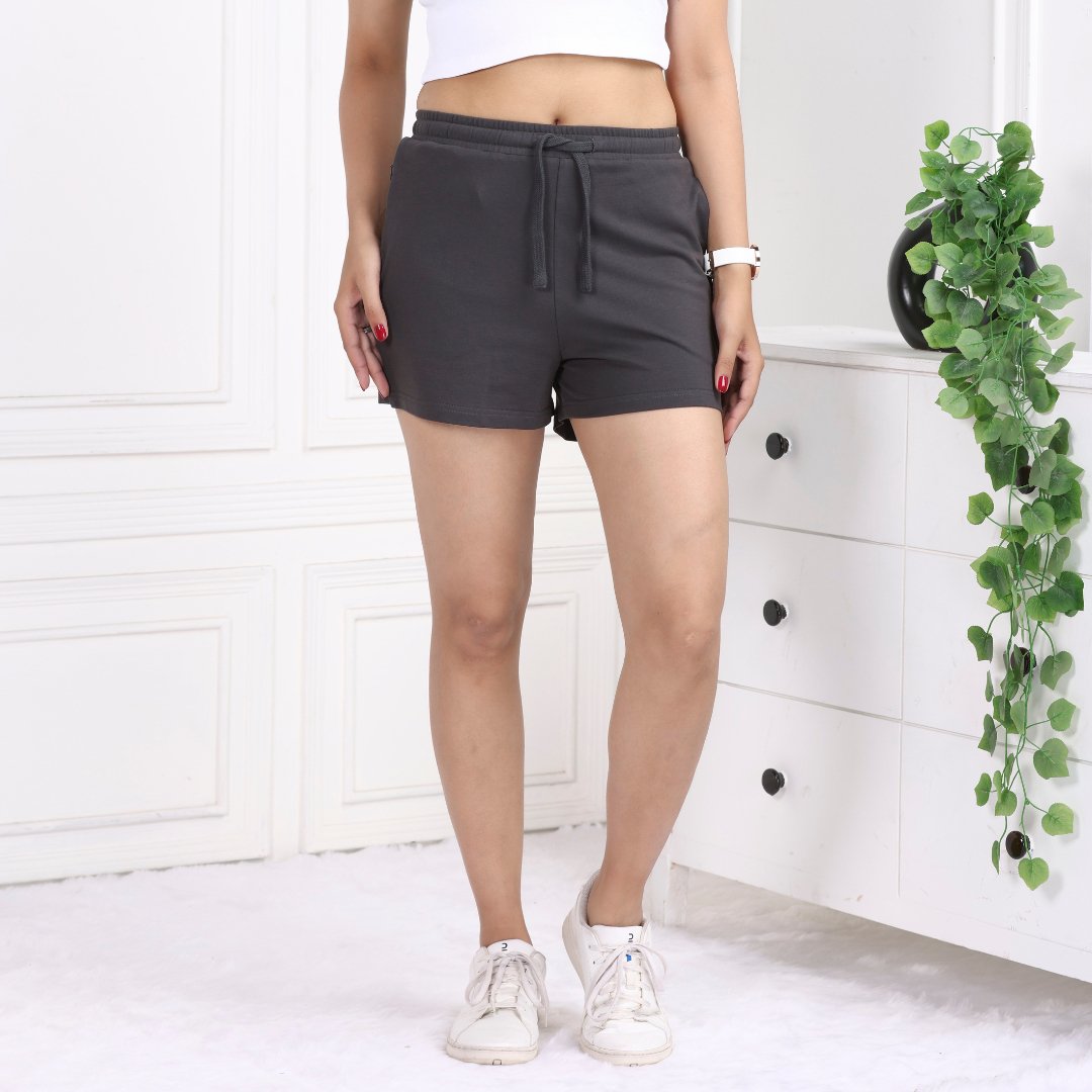 Charcoal all day two pocket cotton lycra shorts made with USA HQ cotton with zip. - Zip pocket cotton short