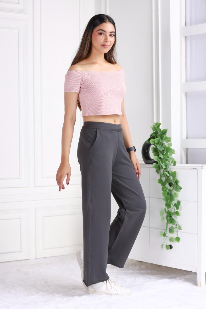 Charcoal all day wide flare pants with extra comfort. [100% USA HQ Cotton Lycra] extra flare. - All day wide flare pant