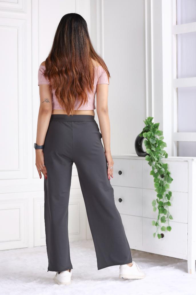 Charcoal all day wide flare pants with extra comfort. [100% USA HQ Cotton Lycra] extra flare. - All day wide flare pant