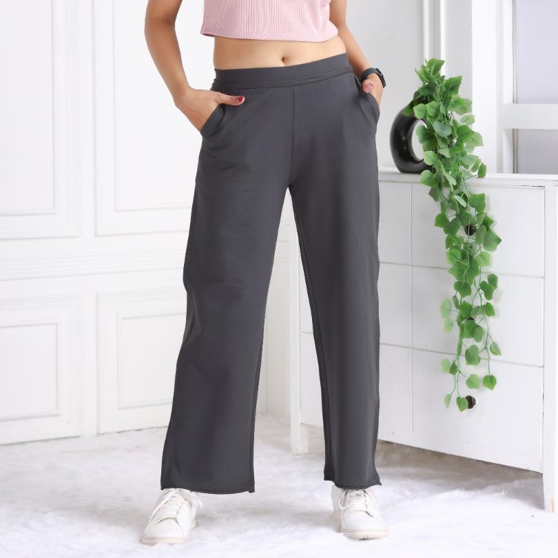 Charcoal all day wide flare pants with extra comfort. [100% USA HQ Cotton Lycra] extra flare. - All day wide flare pant