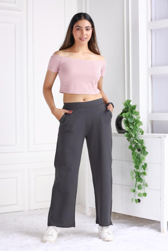 Charcoal all day wide flare pants with extra comfort. [100% USA HQ Cotton Lycra] extra flare. - All day wide flare pant