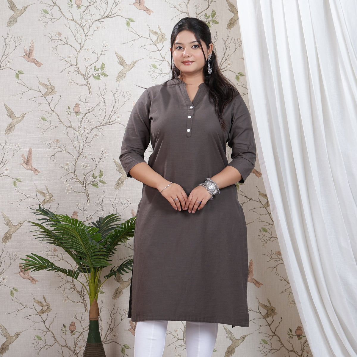 Charcoal Linen Long kurta -Long kurta