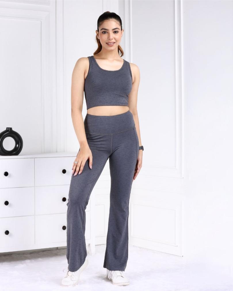 Charcoal Melange Active Flare Pants - Active melange flare pants