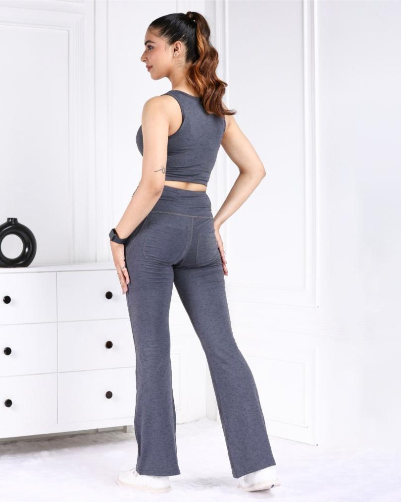 Charcoal Melange Active Flare Pants - Active melange flare pants