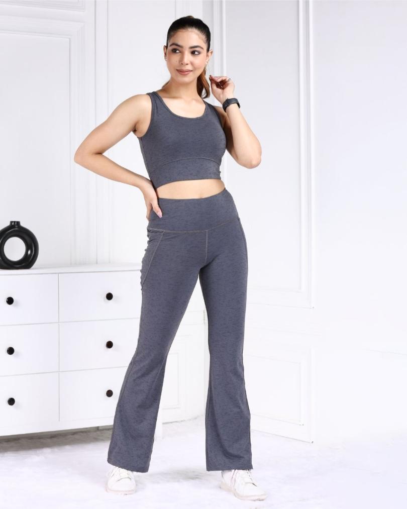 Charcoal Melange Active Flare Pants - Active melange flare pants