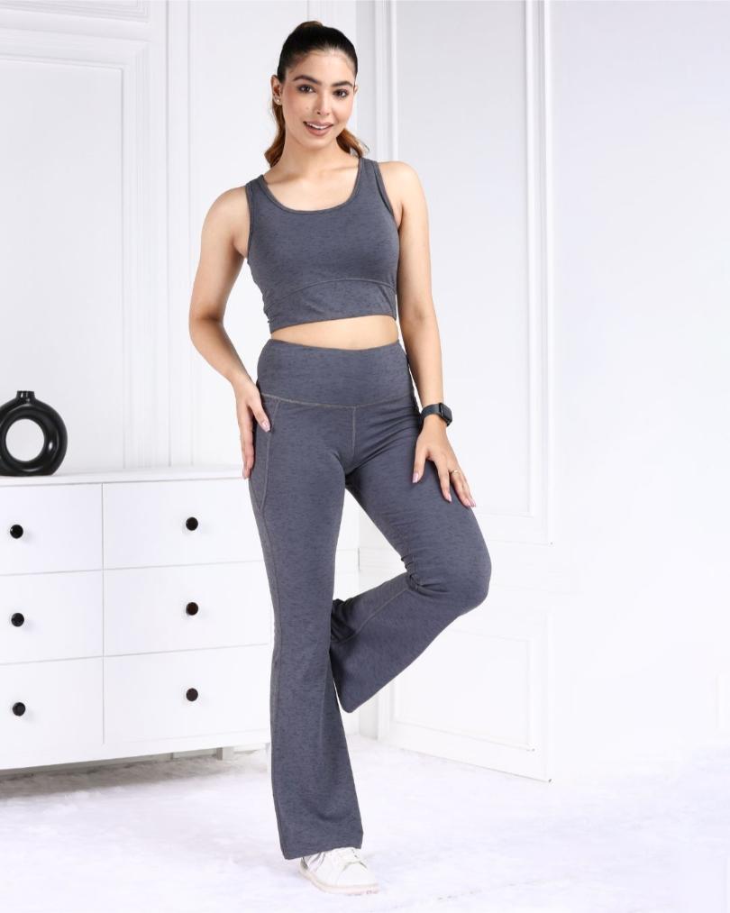 Charcoal Melange Active Flare Pants - Active melange flare pants