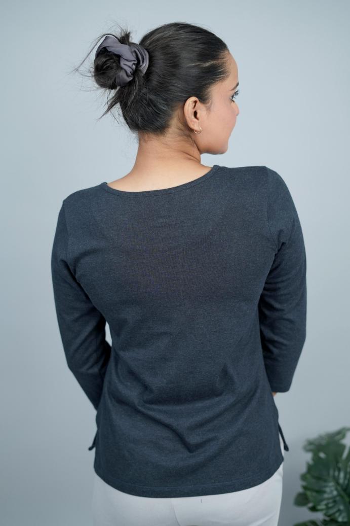 Charcoal Mélange Henley Tshirt [Non transparent 220 gsm thick ] - Henley Tshirt