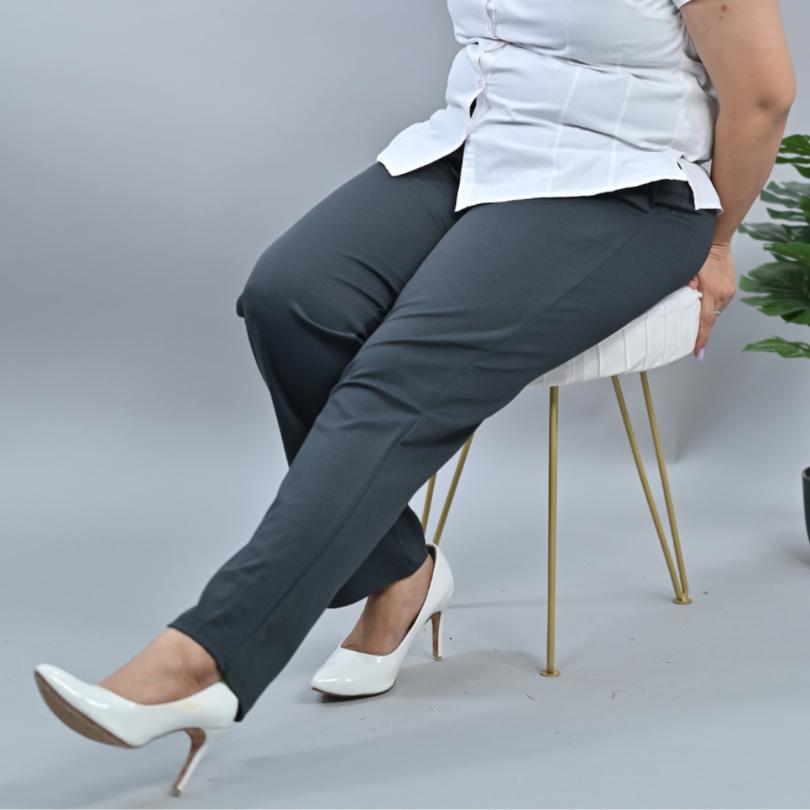 Charcoal plus size stretchable biowash USA HQ cotton cigarette pencil pants with superior elastic belt. [Straight fit] - Milano plus size cigarette pencil pants