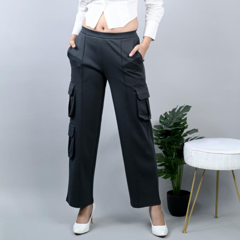 Charcoal stretchable biowash USA HQ cotton cargo pant with superior elastic belt. - Milano Cargo Pants