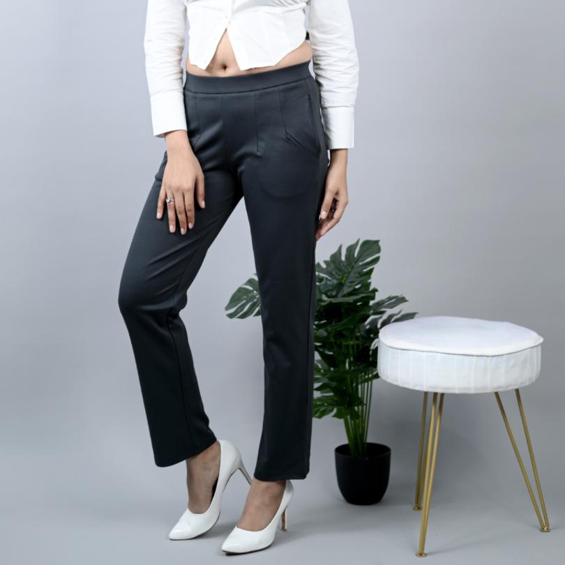 Charcoal stretchable biowash USA HQ cotton cigarette pencil pants with superior elastic belt. [Straight fit] - Milano cigarette pencil pants