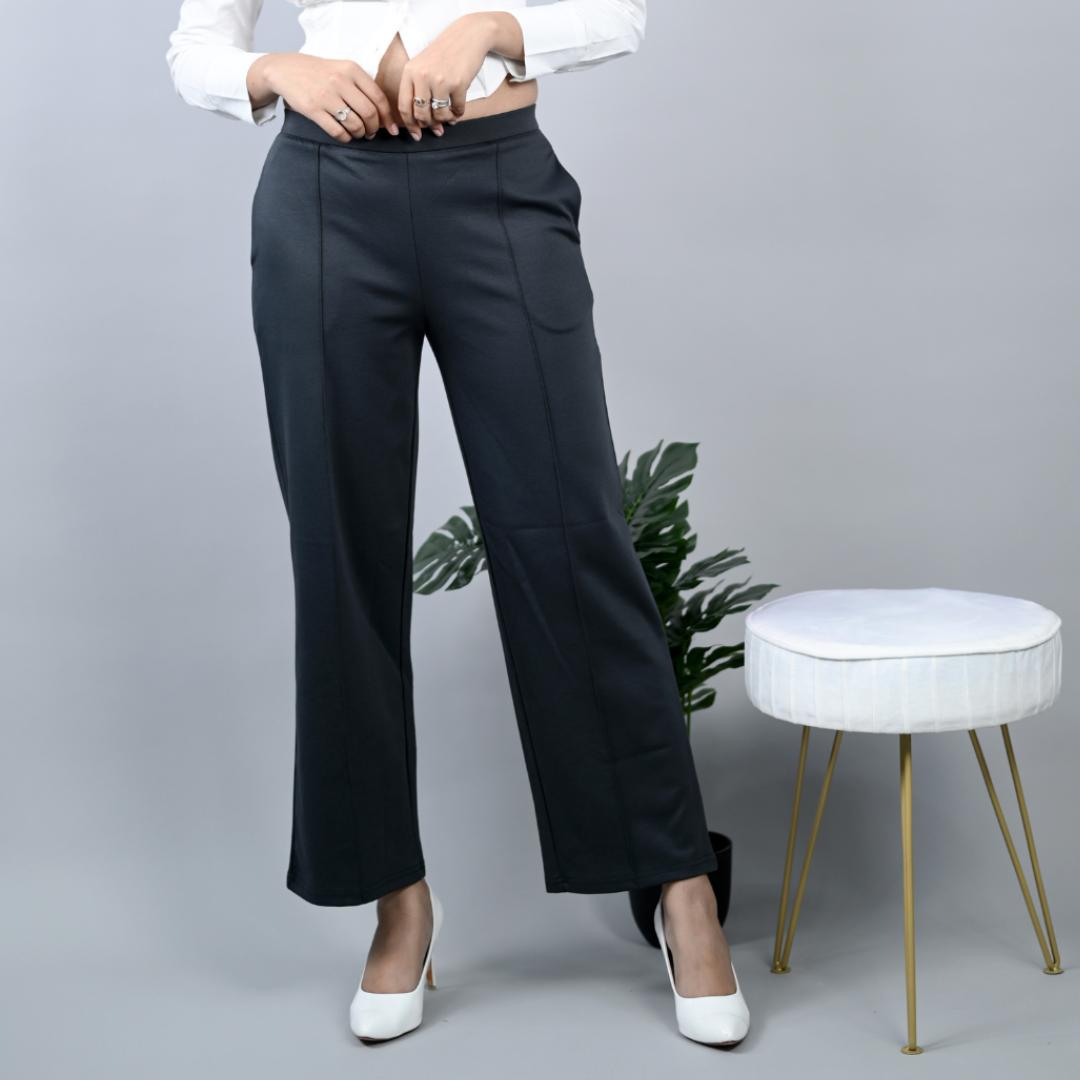 Charcoal stretchable biowash USA HQ cotton extra flare fit pant with superior elastic belt. - Milano extra flare fit pants