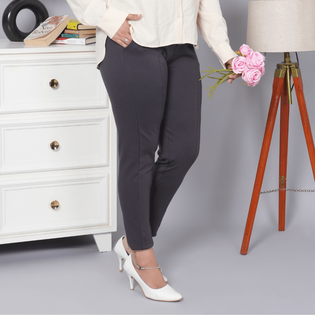 Charcoal stretchable biowash USA HQ cotton premium jegging pant with pockets & superior elastic belt. - Milano jegging pants with pcoket
