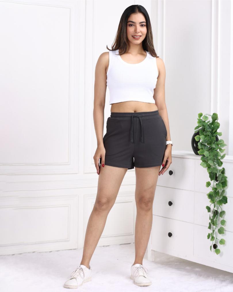 Charcoal zip pocket cotton short USA HQ regular cotton short with superior belt. - Zip pocket cotton short