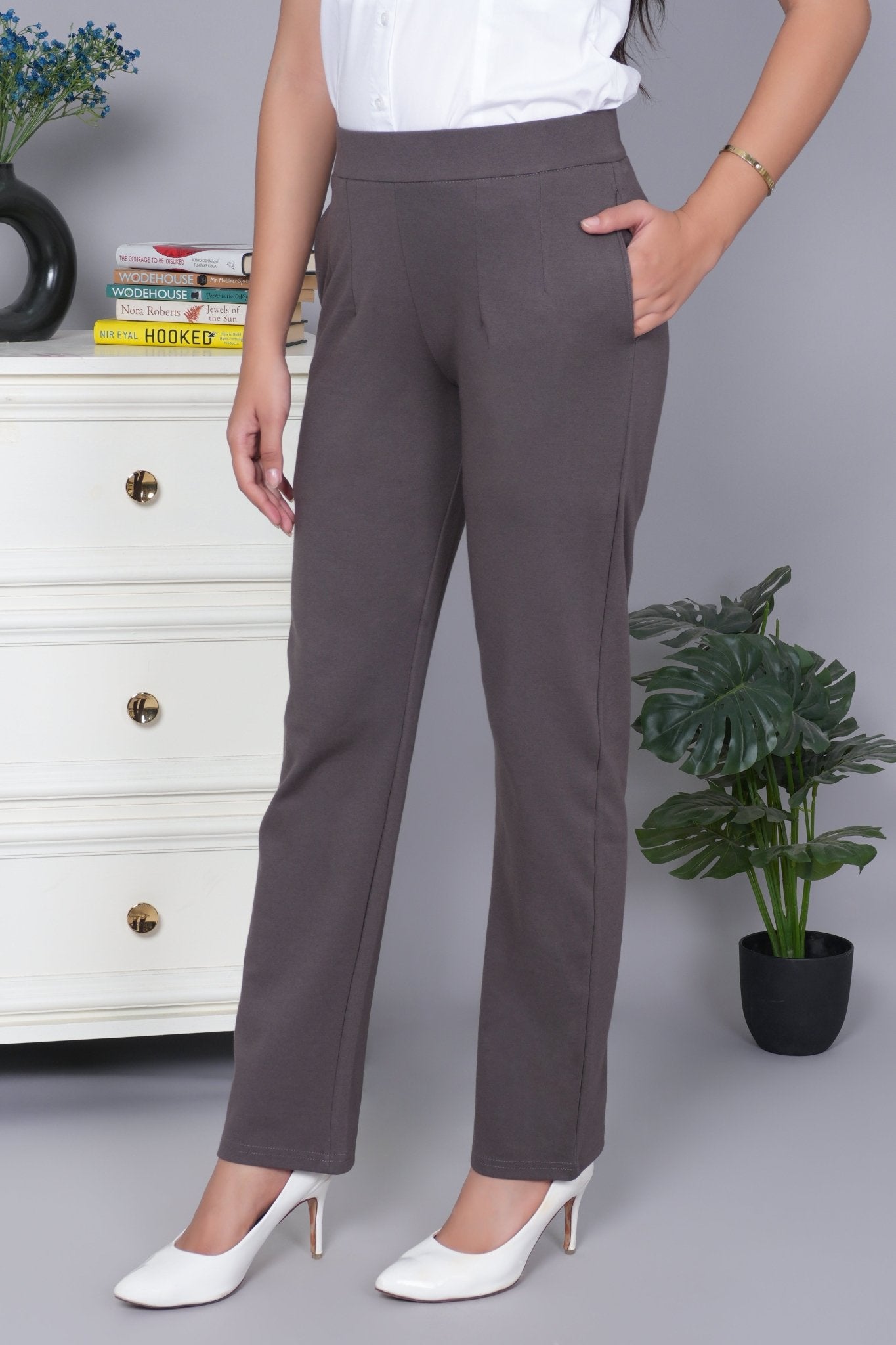 Choco chip stretchable biowash USA HQ cotton cigarette pencil pants with superior elastic belt. [Straight fit] - Milano cigarette pencil pants