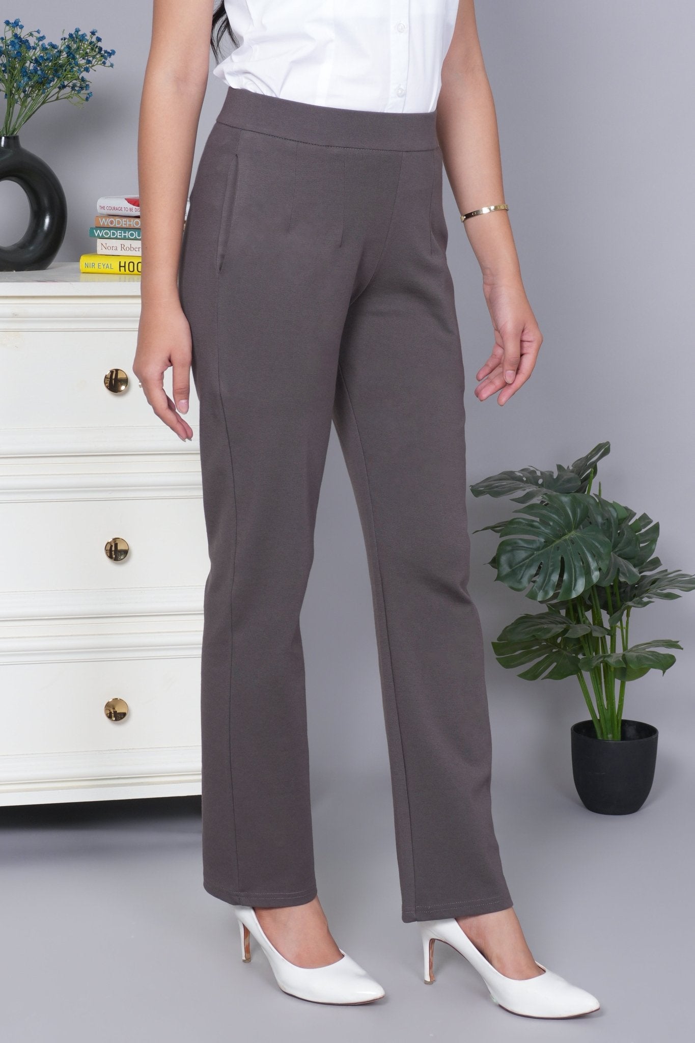 Choco chip stretchable biowash USA HQ cotton cigarette pencil pants with superior elastic belt. [Straight fit] - Milano cigarette pencil pants