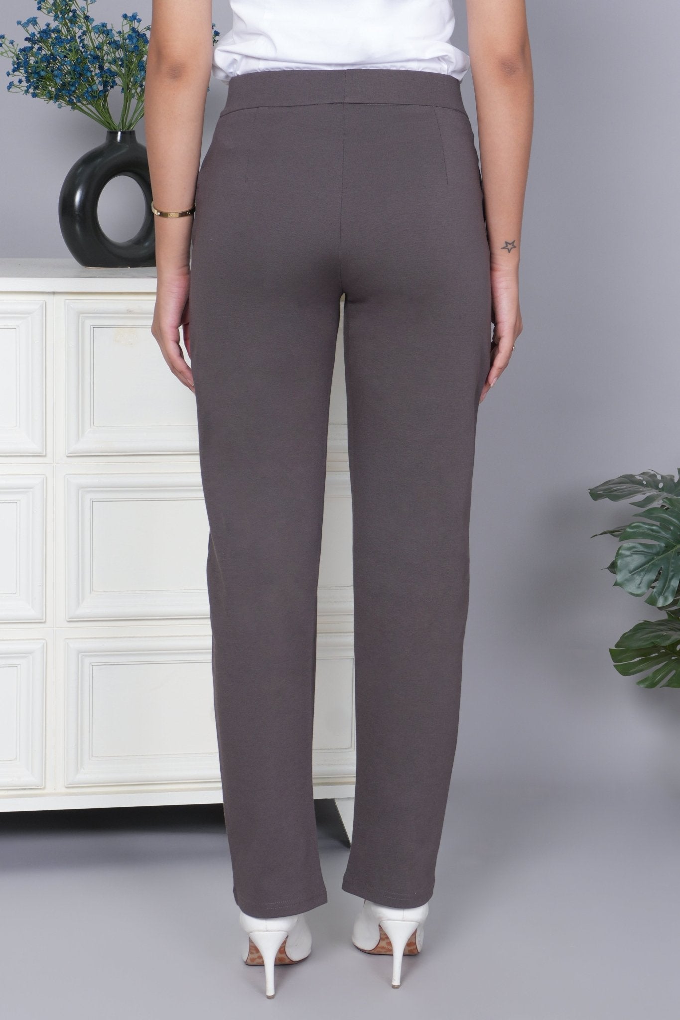 Choco chip stretchable biowash USA HQ cotton cigarette pencil pants with superior elastic belt. [Straight fit] - Milano cigarette pencil pants