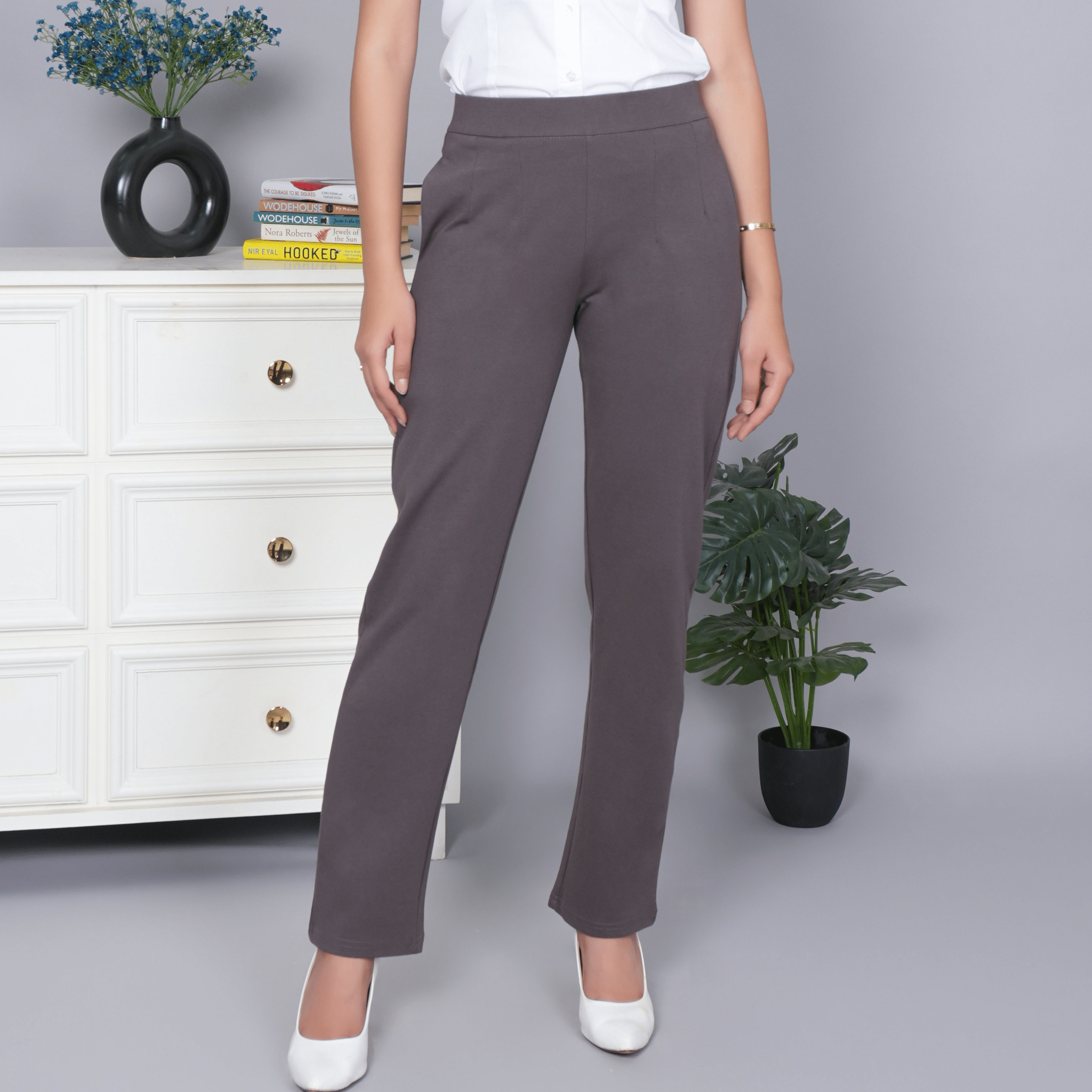 Choco chip stretchable biowash USA HQ cotton cigarette pencil pants with superior elastic belt. [Straight fit] - Milano cigarette pencil pants