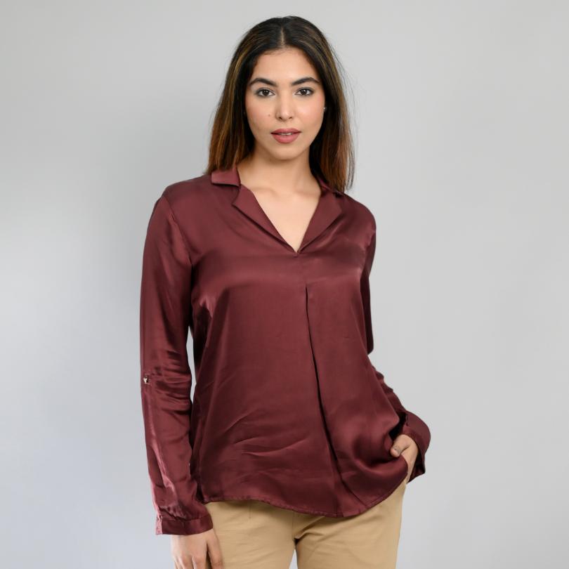 Chocolate bemberg satin shirt top - satin shirt