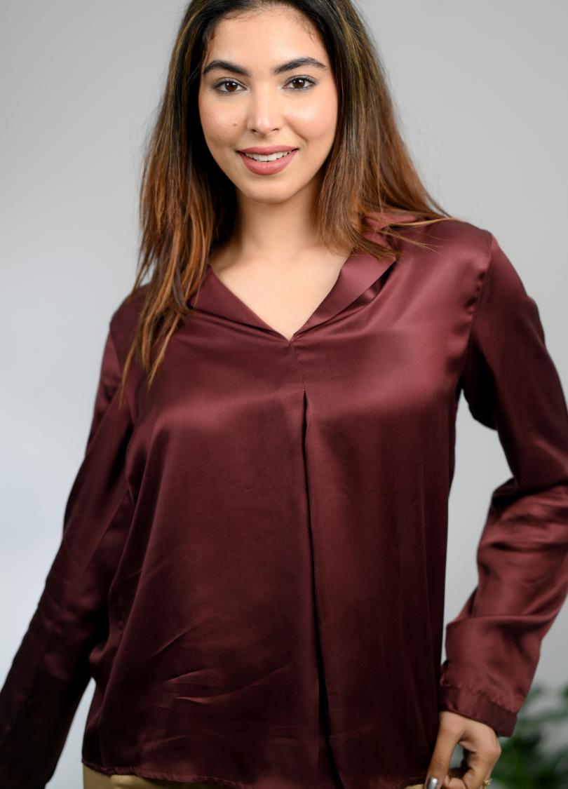 Chocolate satin shirt -satin shirt