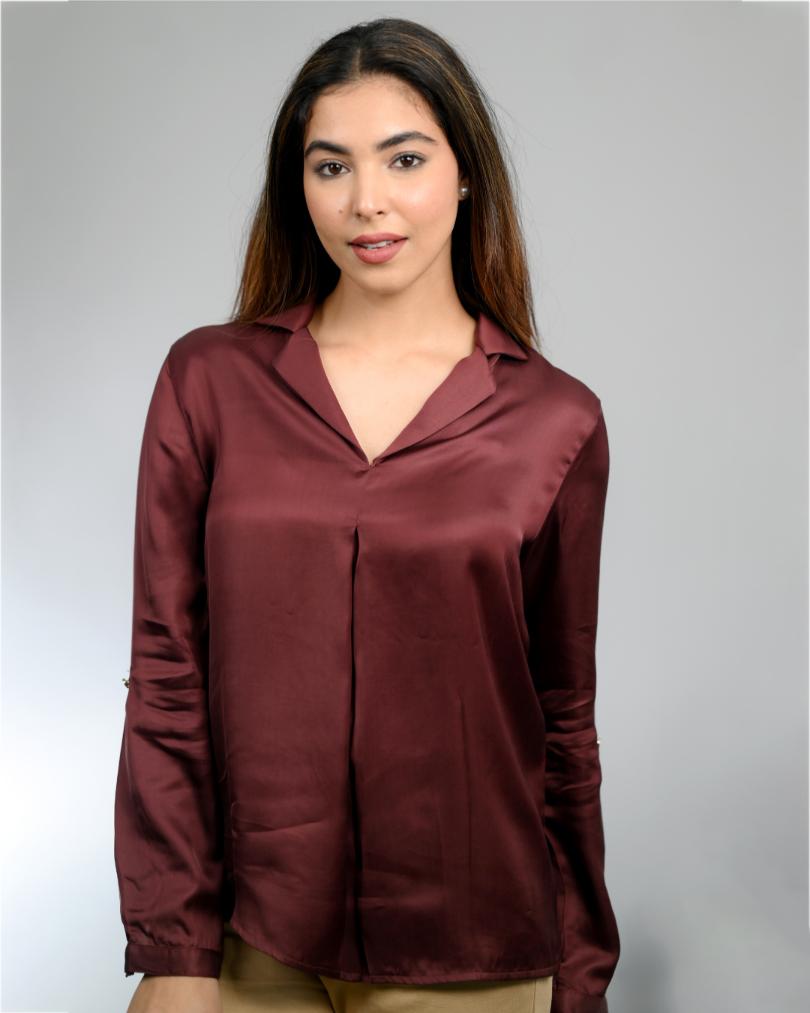 Chocolate satin shirt -satin shirt