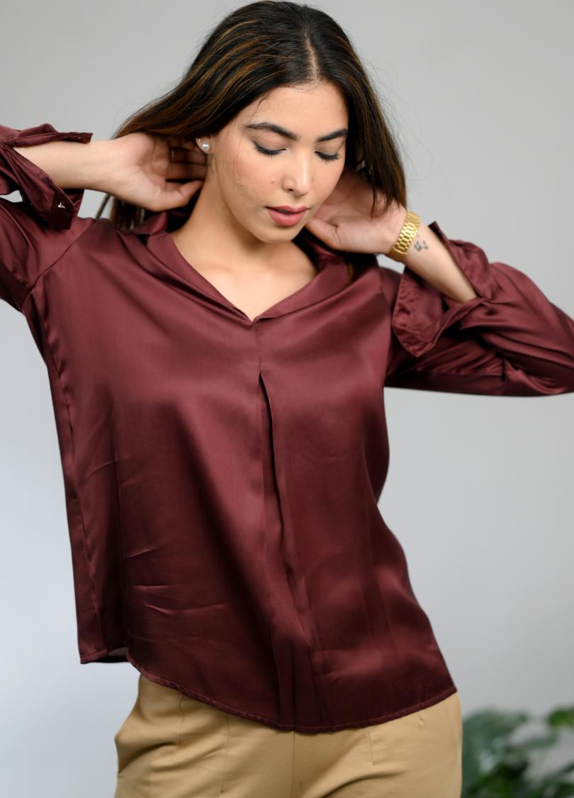 Chocolate satin shirt -satin shirt