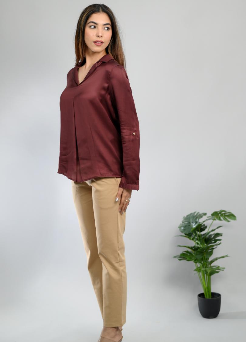 Chocolate satin shirt -satin shirt