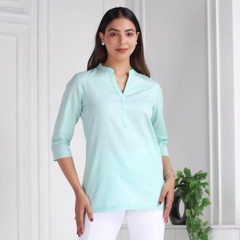 Classic Mint 100% Cotton Short Kurti - Short kurta