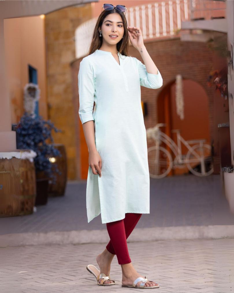 Classic Mint Cotton Linen Long Kurti for officewear - Long kurti