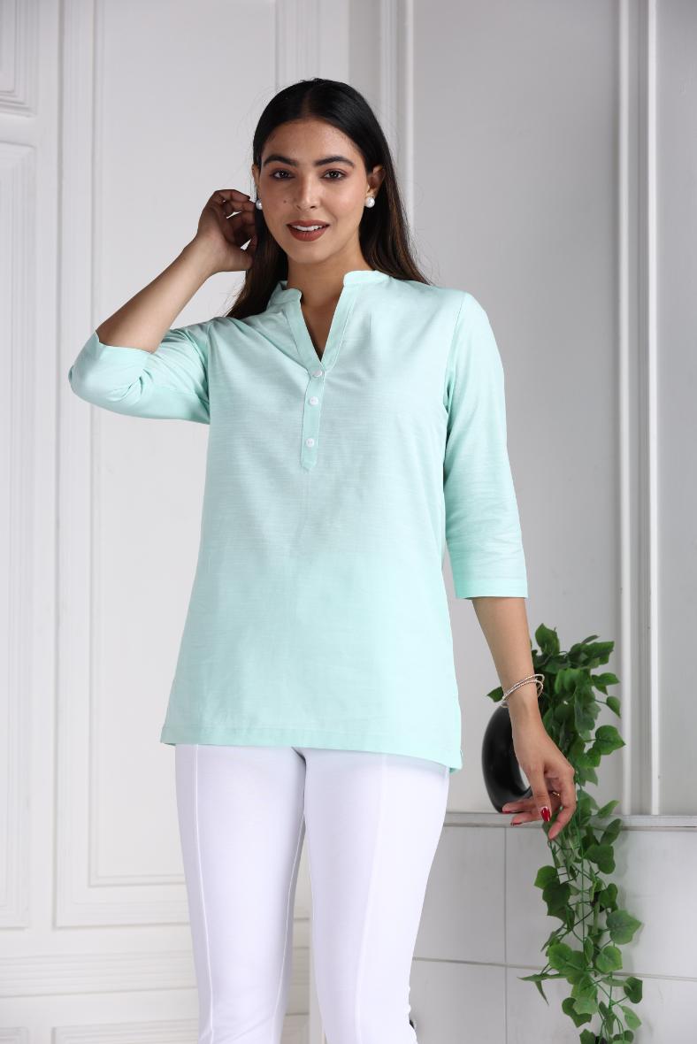 Classic Mint Cotton Linen Short Kurti - Short kurta