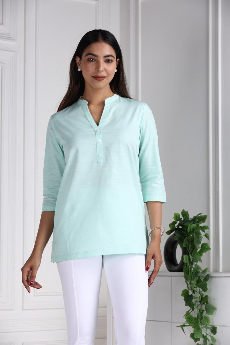 Classic Mint Cotton Linen Short Kurti - Short kurta