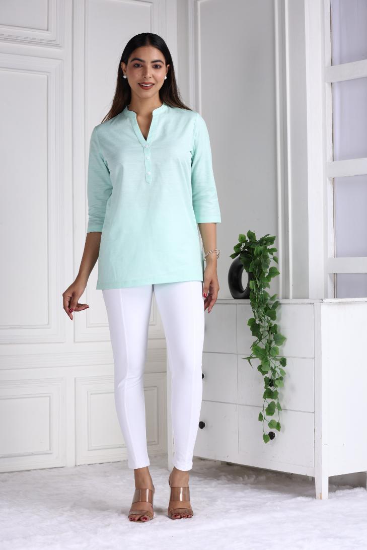 Classic Mint Cotton Linen Short Kurti - Short kurta