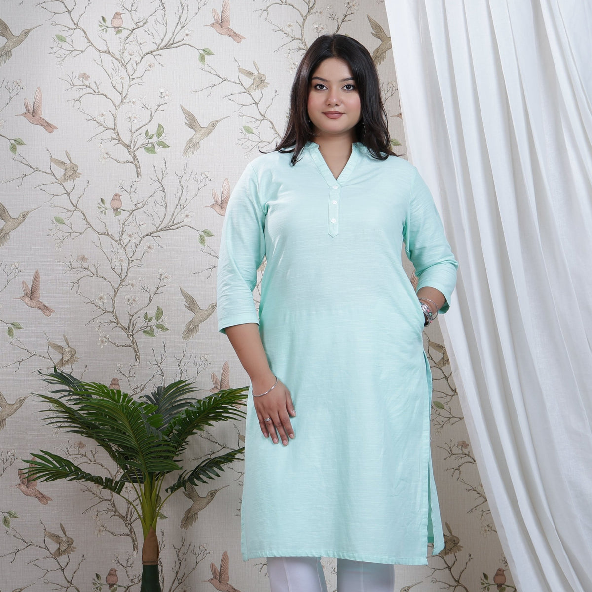 Classic Mint Linen Long kurta -Long kurta