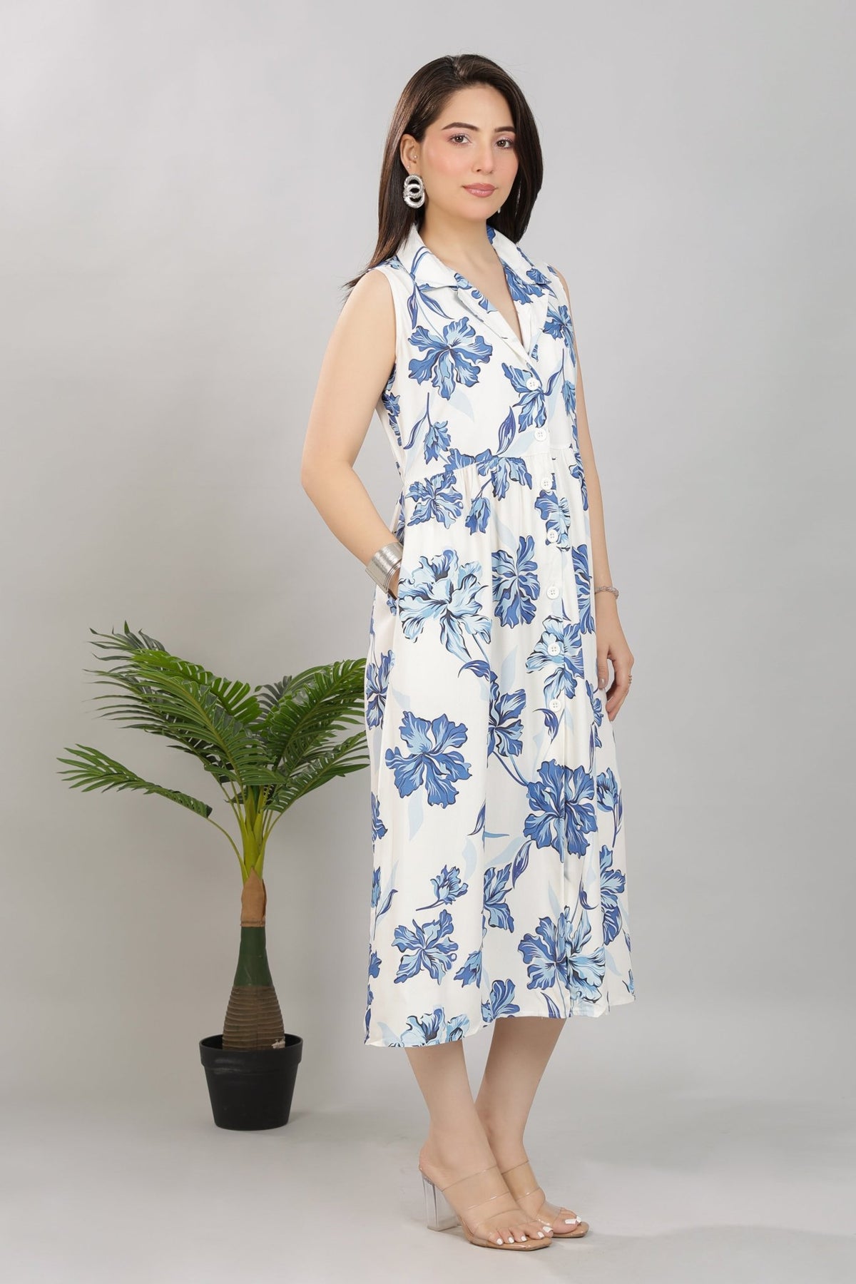 Coastal Blue Floral Breeze Shirt Dress [100% pure rayon] -floral breeze shirt dress