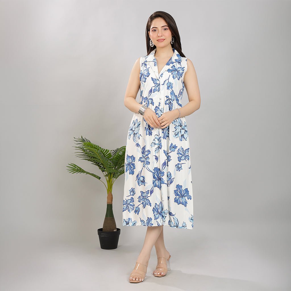 Coastal Blue Floral Breeze Shirt Dress [100% pure rayon] -floral breeze shirt dress