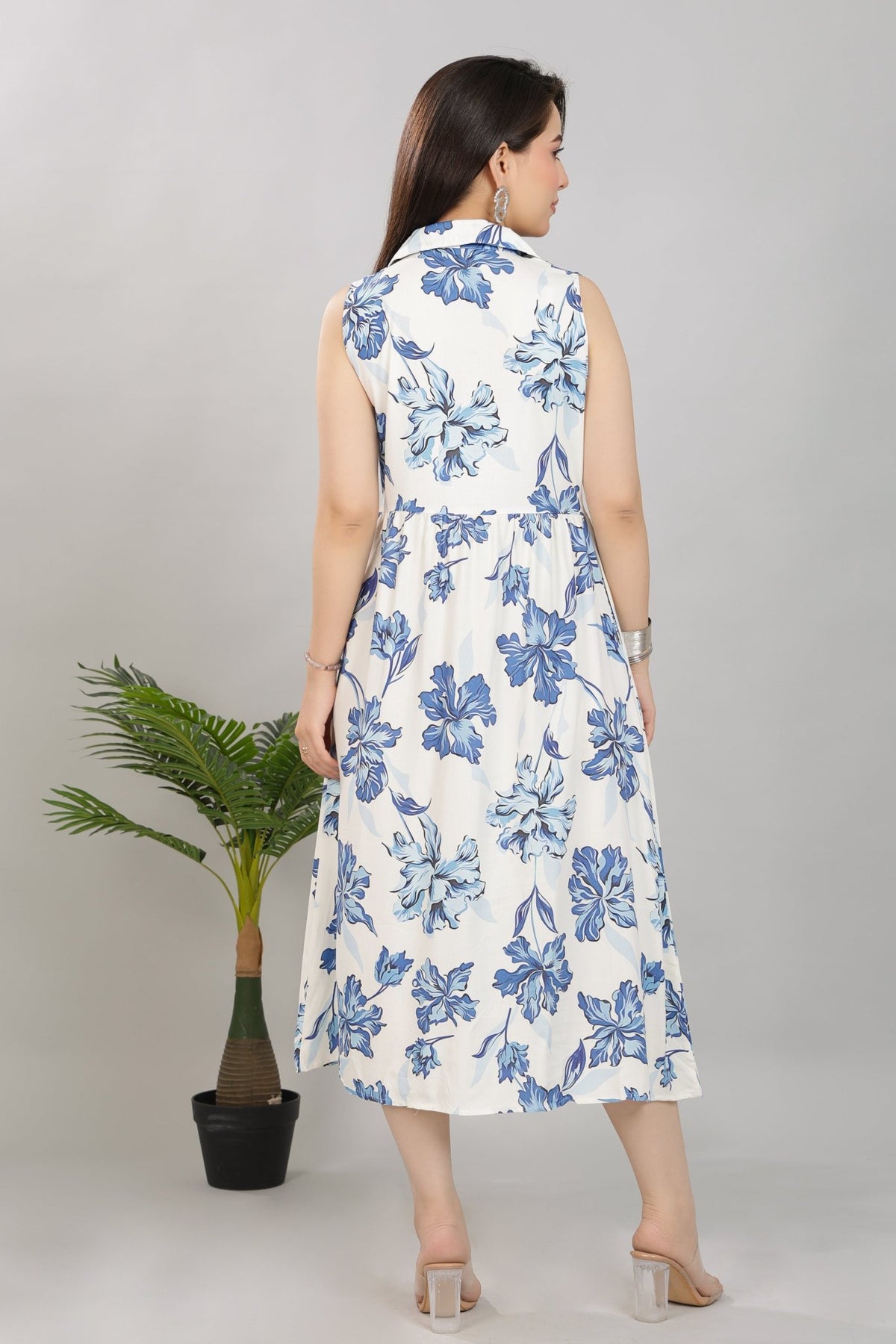 Coastal Blue Floral Breeze Shirt Dress [100% pure rayon] -floral breeze shirt dress