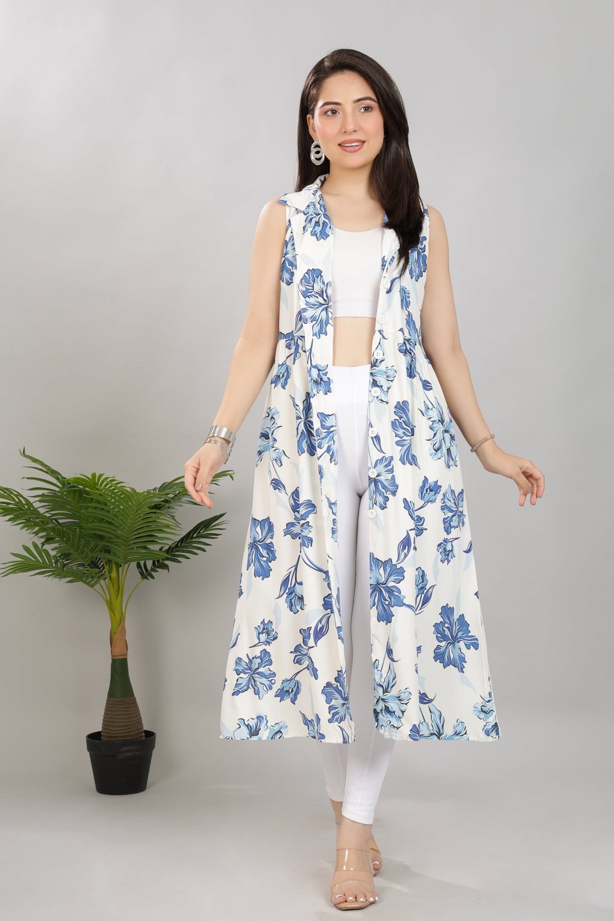 Coastal Blue Floral Breeze Shirt Dress [100% pure rayon] -floral breeze shirt dress