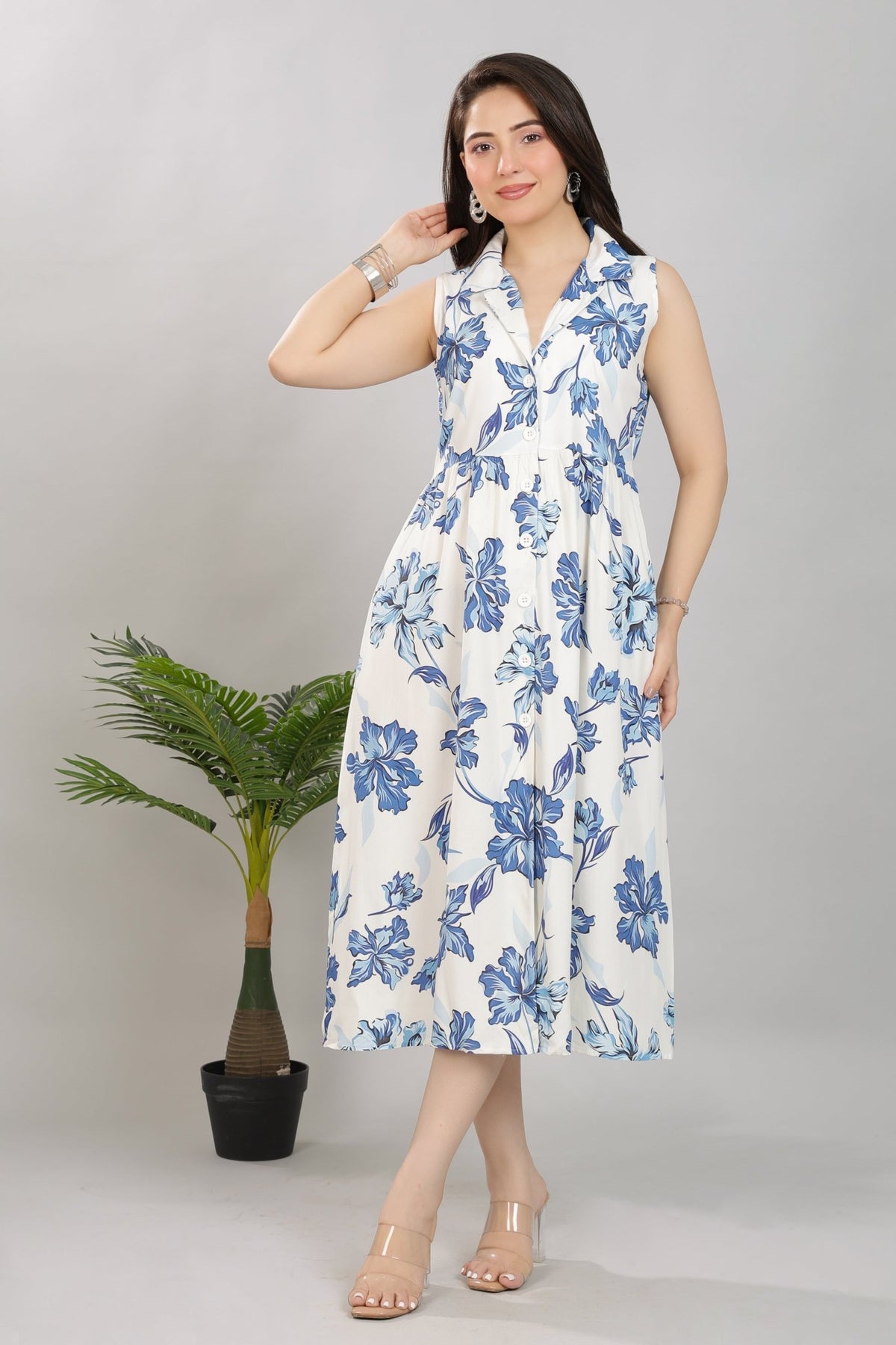 Coastal Blue Floral Breeze Shirt Dress [100% pure rayon] -floral breeze shirt dress